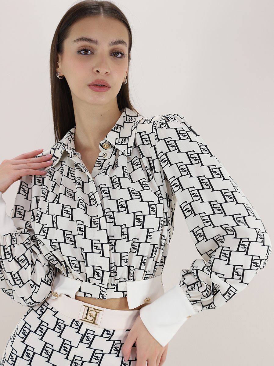 ELISABETTA FRANCHI ロゴシャツ 長袖 モノトーン エレガント ELISABETTA FRANCHI ロゴシャツ 長袖 モノトーン エレガント