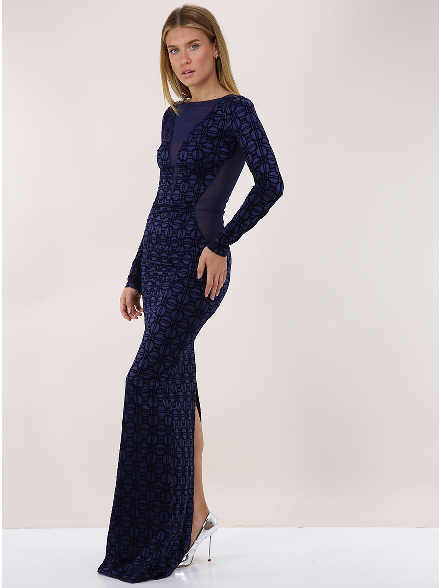 knee length dresses for ladies ELISABETTA FRANCHI Women's Green Floral Lace Long Dress main image 0