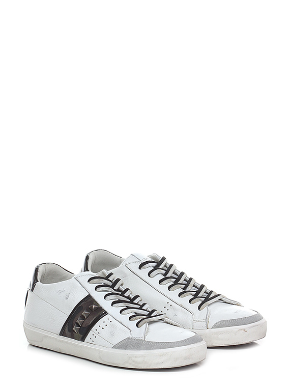 Sneaker White/camouflage/black Leather Crown - Le Follie Shop
